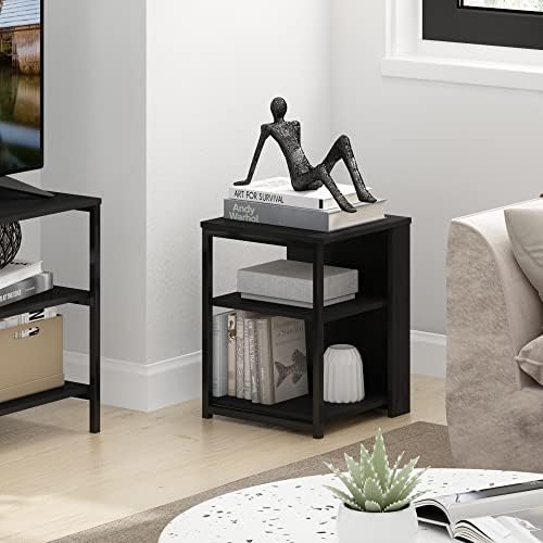 Furinno Camnus 3-Tier Metal Frame Side Table, Open Shelf, Dark Americano