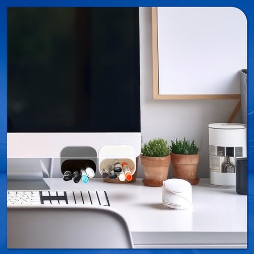 Resurhang 6 Pcs Monitor Pen Pencil Holders DIY Screen Pen Holder Computer Monitor Pencil Holder Desktop Accessories PP Self Adhesive Desk Organizer for Office Classroom Gadget Storage(Gray, White)