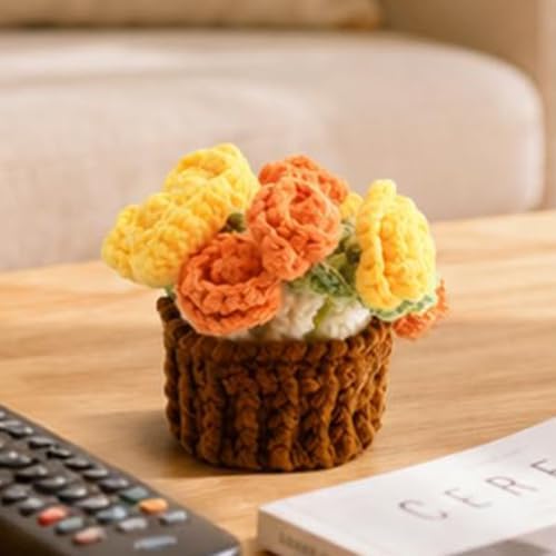 Transformable Knitted Rose Convertible Flower Basket 2-in-1 Crochet