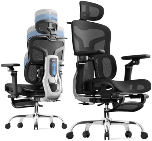 marrap Ergonomic Office Chair with Dual-Zone Adaptive Lumbar Support, Adjustable Seat Depth, 5-Position Backrest, 6D Armrests, 90°–145° Reclining Mesh Chair with Footrest for Home Office