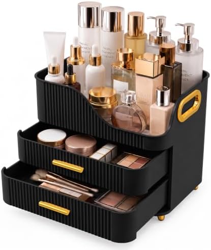 Booklov Large Makeup Organizer for Vanity, Bathroom Countertop, Black