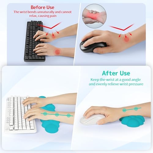 Sushret Cloud Wrist Rest Keyboard, Cloud Keyboard Wrist Pad Set with PU Leather Memory Foam, Cute Arm Rest for Palm Support, PC/Gaming Desk Accessories/Office Setup/Computer Hand Cushion - Scuba Blue