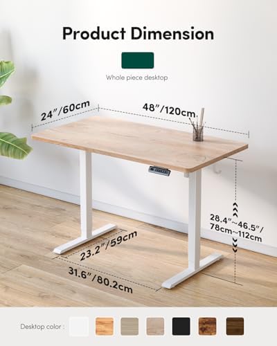 FEZIBO One-Piece Standing Desk, 48"x24" Seamless Tabletop Electric Height Adjustable for Home Office, Study Rooms & Multi-Device Workstations, Oak