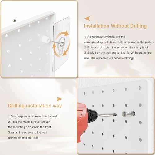 FZK Modular Plastic Peg Board Wall Organizer Kit, 12x12, White