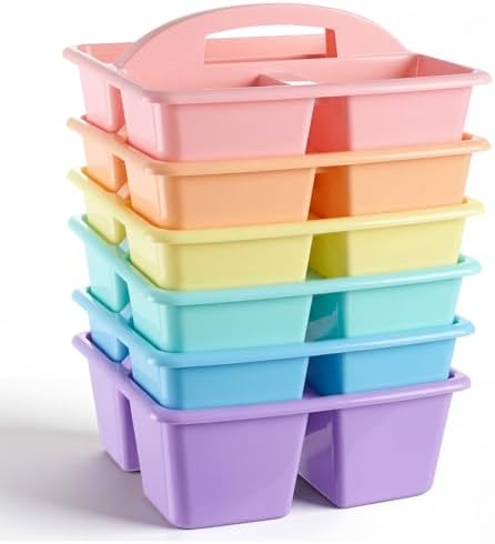 Kathfly 6 Pack Classroom Caddy Organizer with Handle Bulk, Macaron Color