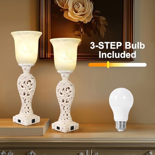 Bedside Table Lamps for Bedroom Set of 2, 3-Way Dimmable Nightstand Lamps
