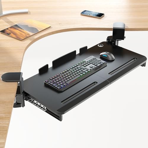 Supcline Keyboard Tray Under Desk with 60° Swivel Clamp & Height Adjustment