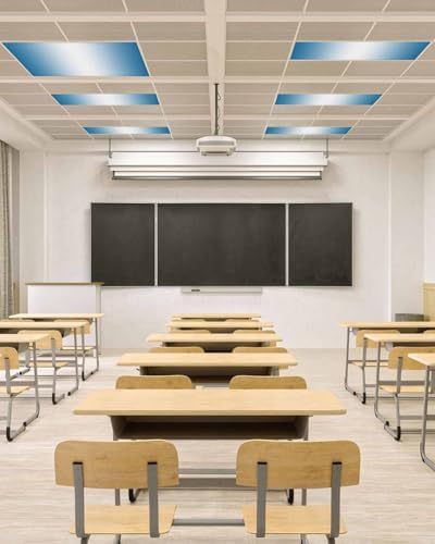 Blue Ombre Geometric Stripes Rainbow Pastel White Magnetic Fluorescent Light Covers for Ceiling Lights 2 x 4 Feet,Office Classroom Kitchen Drop Ceiling Light Covers Lighting Filters Shade 2 Packs