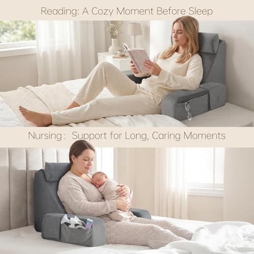 ENITYA 19" Reading Pillow for Bed with Firm Back Support & Big Pockets