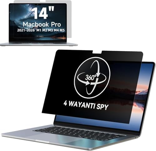 IPROKKO 360° Privacy Screen for MacBook Pro 14 inch (2021-2026, M1, M2, M3, M4, M5, Pro, Max), Matte Anti Glare Blue Light 14.2in Mac Scratch Resistant Laptop Screen Protector Filter