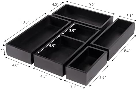 happimess Eldora 5-Piece Handcrafted Bamboo Drawer Organizers, Black