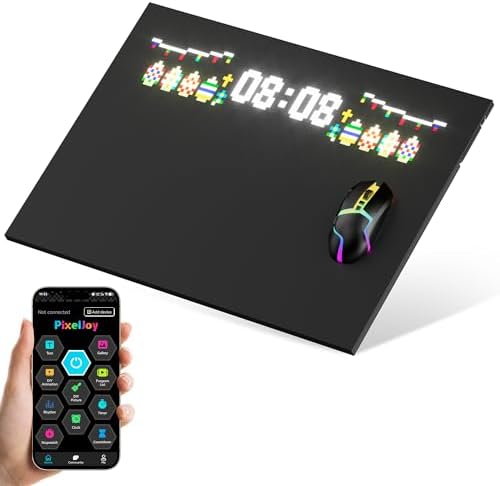 RGB Gaming Mouse Pad – LED Pixel Display with Custom Animations, Tempered Glass, Anti-Slip Base, App Control for Keyboard & Mouse, Multiple Sizes, L 23.5 x 17.8 in,Black