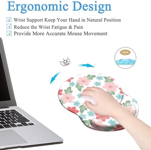 Ergonomic Mouse Pad with Wrist Support, Pain Relief Comfort Wrist Rest Pad with Non-Slip PU Base for Gaming, Home, Office & Travel (Colorful Flowers)