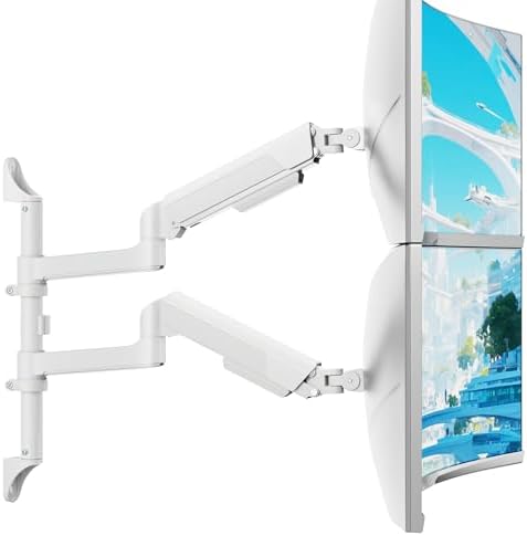ARES WING 17-40 Inch Ultrawide Vertical Dual Monitor Wall Mount, White
