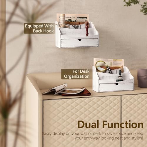 Rebee Vision Mail Organizer for Desk with Drawer for Home Decor, Whitewash