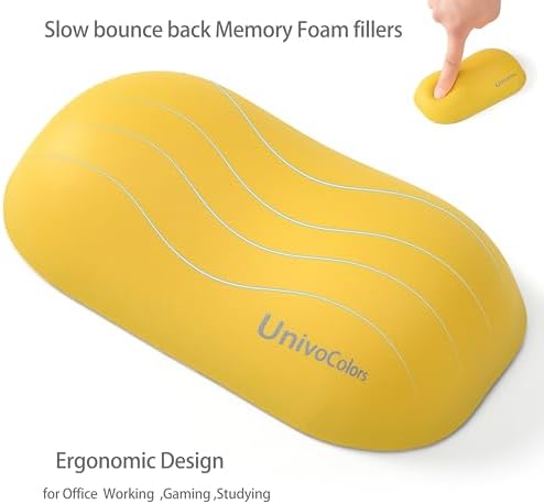 UnivoColors Design-Wave Wrist Rest, Artificial Sheepskin+Memory Foam+Ergonomic+Anti-Slip Gel, Resilience Support During Work and Gaming,Mouse Accessory,Yellow,N