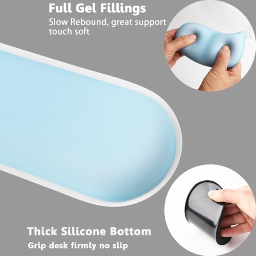 Keyboard Mouse Wrist Rest Set, Gel Ergonomic Wrist Rest for Keyboard and Mouse Non Slip Base, for Laptop, Desktop Computer, Office Desk Accessories (Blue)