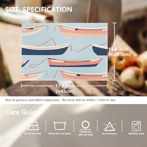 Nautical Small Boats Linen Placemats, Seaside Marine Table Mats for Table Washable Heat Insulation Thick Dining Mat, Indoor/Outdoor 12X18 in 4 Pcs
