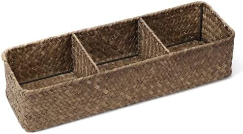 Nonam 3-Section Seagrass Tea Bag Organizer,Wicker divided basket,Coffee