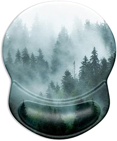 ITNRSIIET Ergonomic Mouse Pad with Gel Wrist Support Small Wrist Rest Smooth Surface Non-Slip PU Base Comfortable Office Supplies Pain Relief, 8.7 x 7.2 inches, Fog Forest
