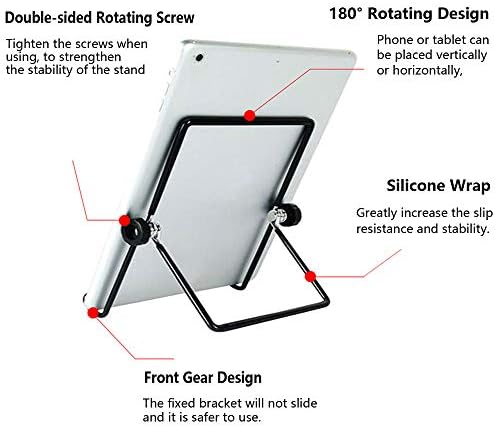 VOVIGGOL Adjustable Tablet Stand Holder, Non-Slip Foldable Holder Cradle Fit for 9-12.9" Tablets, iPad, Samsung and Kindle Fire, Display Stands Picture Frame Stand for Photos (Large Black)