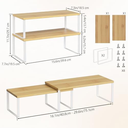 NEX Bamboo Cabinet Organizer Shelf, Kitchen Counter Shelves Set of 2