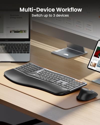 ProtoArc EKM01 Plus Wireless Ergonomic Keyboard Mouse Combo - Gray Black