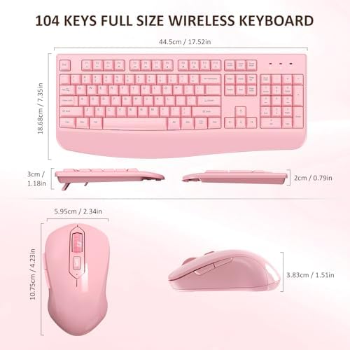 EDJO Wireless Keyboard and Mouse Combo, USB Plug & Play (Pink)