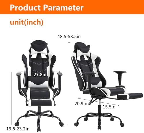 Gaming Chair, High Back PU Leather Gaming Chairs Computer Chair with Headrest & Lumbar Support, Height Adjustable Wide Seat Gaming Chairs for Adults, Game Chair with Footrest & Armrest