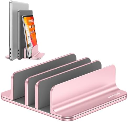 OMOTON 3-Slot Multiple Vertical Laptop Stand, Fits MacBook, Rosegold