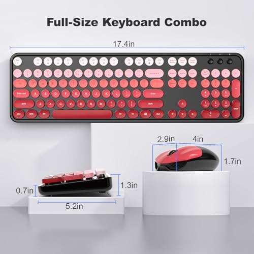 MOFII Wireless Keyboard and Mouse Combo, Full Size 2.4G Plug and Play Typewriter Retro Round Computer Keyboard and Mouse Set for Windows, Computer, Desktop, PC, Notebook - (Black Red Gradient)