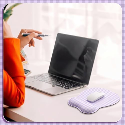 Sabary Purple Gingham Mouse Pad with Wrist Rest Checkered Mouse Pad