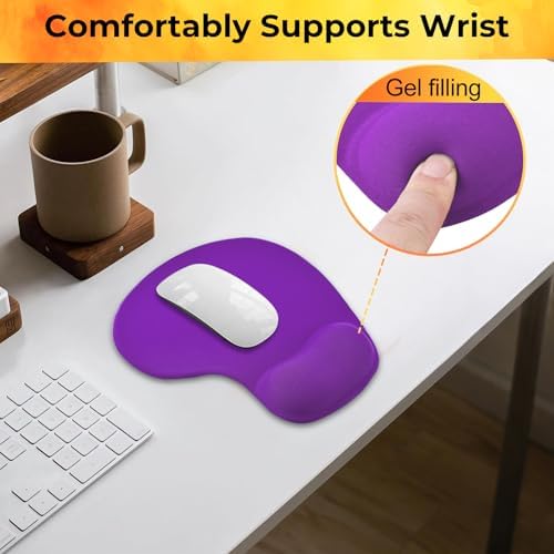Mouse Pad with Wrist Support, 2-Pack Ergonomic Mousepad with Wrist Rest, Gaming Mouse Pad with Non-Slip PU Base, Relieve Pain Relief, for Home Office Computer Laptop, Purple