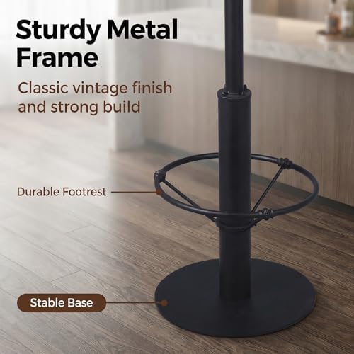 LOKKHAN 42" Tall Rustic Industrial Bar Table 19.68" Dia Round Wooden Top Metal Frame Height Fixed Standing Pub Dining Room Bistro Cocktail Table, Black & Brown