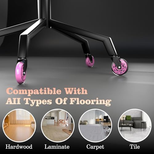 Pink Office Chair Wheels Replacement 3" Rubber Casters 7/16" Stem,Universal Fit Most Office Gaming Chairs,Smooth Quiet Rolling,Floor Protection for Hardwood Carpet Tile Floors,Set of 5