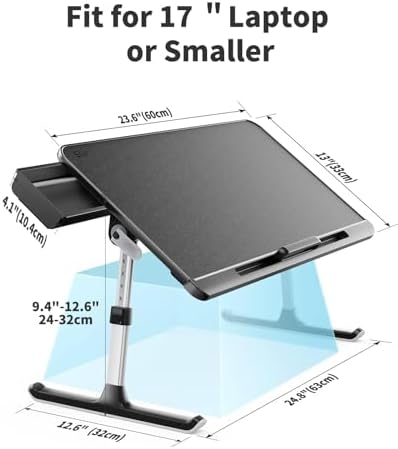 SAIJI Laptop Bed Tray Table - Adjustable Lap Desk for Couch (Dark Black)