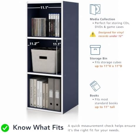 Homes: Inside + Out Apexa 3-Cube Storage Organizer Shelves, Stackable Wood Bookcase Fits Cubby Bins for Organization, Dorm Teen Room Decor & Home Office, Black