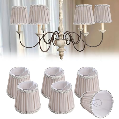 Fuloon Chandelier Lamp Shades, Clip on Small Sconce Lamp Shades, Suit for Candelabra Bulbs in Modern/European/French Country/Farmhouse Decoration, 3.5x4.3x4.9 in(6 Pack, Chiffon Navajo)