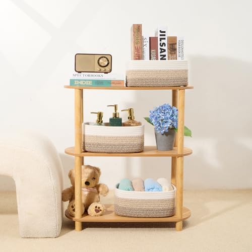 MiniArk Small Storage Baskets for Organizing | Closet Organizer Bins | Shelf Toy Basket | Woven Rope Baskets | Cube Decorative Box | Shallow Basket |11.5x7.5x4.7”| 4 Packs Gradient Brown