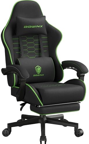 Dowinx Gaming Chair Fabric Big and Tall with Pocket Spring Cushion, Massage Game Chair Cloth with Headrest, Ergonomic Computer Chair with Footrest 350LBS