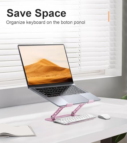 Aoviho Laptop Stand Holder, Adjustable Desk Laptop Riser, Foldable Notebook Computer Stands for MacBook Air Pro HP Lenovo Dell Samsung Chromebook, Up to 15.6 inch, Rose Gold