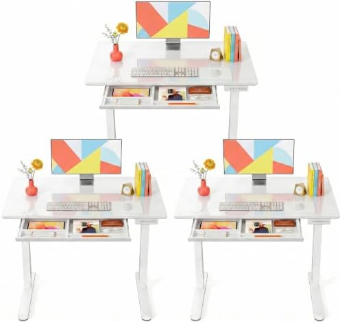 Marsail 37 x 22 inch Glass Standing Desk with 4-Zone Drawer Storage, 3 Pack
