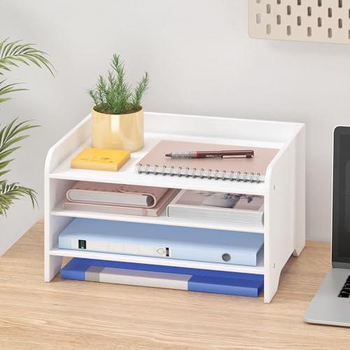 Bamboo File Organizer for Desk, Desktop Paper Tray and Mail Holder