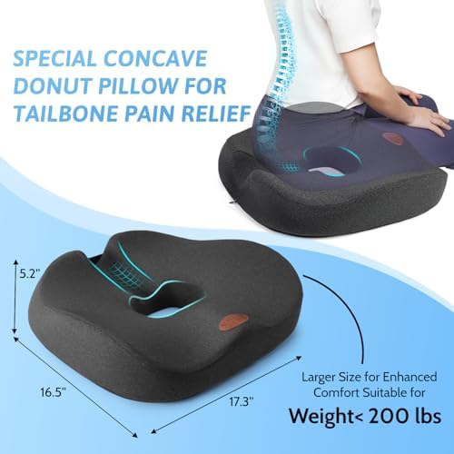 anzhixiu Donut Pillow,Tailbone Pain Relief Cushion, Hemorrhoid Pillow with Two Humps Hip Curve Design, Donut Pillow for Postpartum Pregnancy, L Size Donut Cushion, Grey