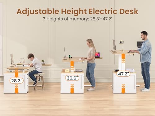 SEDETA Farmhouse L Shaped Electric Standing Desk, 70.9" x 39.4" Height Adjustable Office Executive Desk with 3 Drawers, Standing Computer Desks with Power Outlet for Home Office, Oak