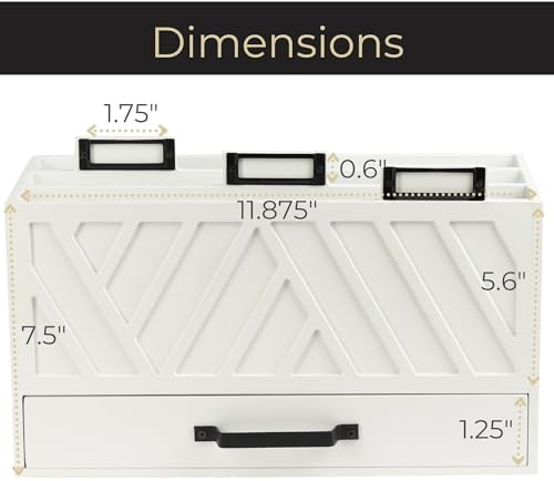 BLU MONACO | Wooden Mail Organizer with Drawer and Gold Labels | Mail Sorter Organizer Countertop for Desk | Paper and Letter Sorter for Office Storage