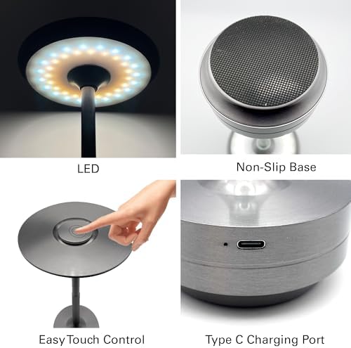 2026 Upgraded 6000mAH for longer battery life. LED Cordless Table Lamps Rechargeable, Portable ,Stepless Dimming Table Light with Memory Function, for Outdoor/Dinner/Patio/Restaurant, Black (4pcs)