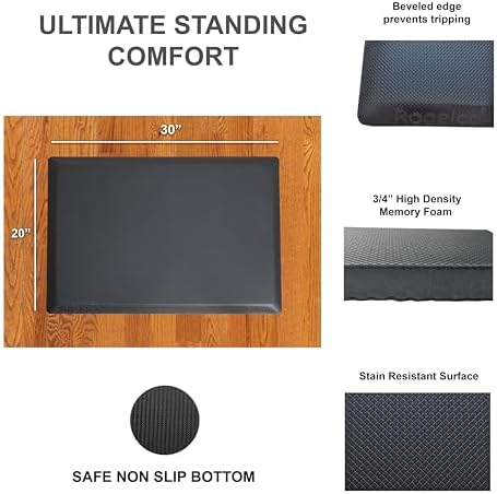 Rocelco 46" Height Adjustable Corner Standing Desk Converter with AC Outlet USB Charger and Anti-Fatigue Floor Mat - Sit Stand Up Tabletop Riser - Keyboard Tray - Black (R CADRB-46-ACUSB-MAFM)
