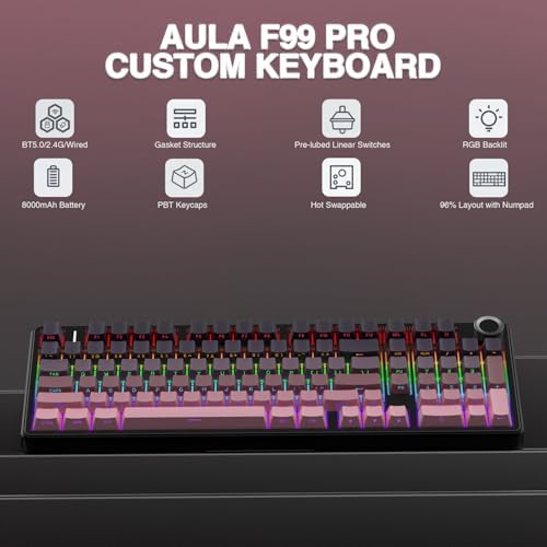 AULA F99 Pro Wireless Mechanical Keyboard with Number Pad, Knob, 99 Keys