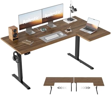 Agilestic 55 * 28 Inch Reversible L Shaped Electric Standing Desk, Walnut